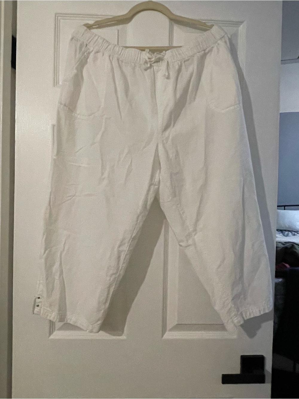 Emily Daniels White 100% Cotton Pull-On Capri Pants Drawstring XL
